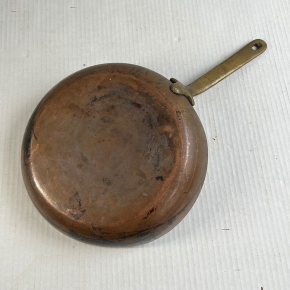 Other - VTG Hammered Copper Skillet Tin Lined Brass Handle 11 Inch Frying Pan